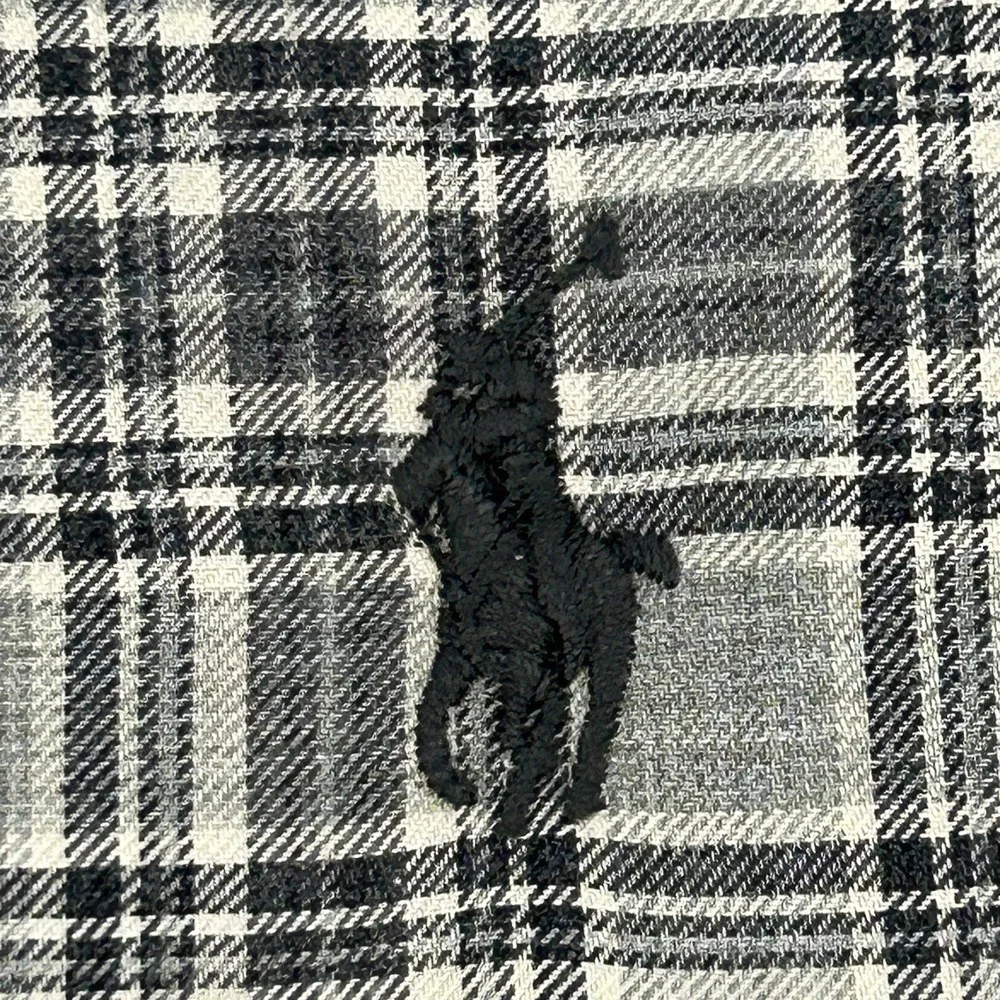 Ralph Lauren Button Down Shirt Men Large Gray Plaid Slim Fit Long Sleeve Cotton